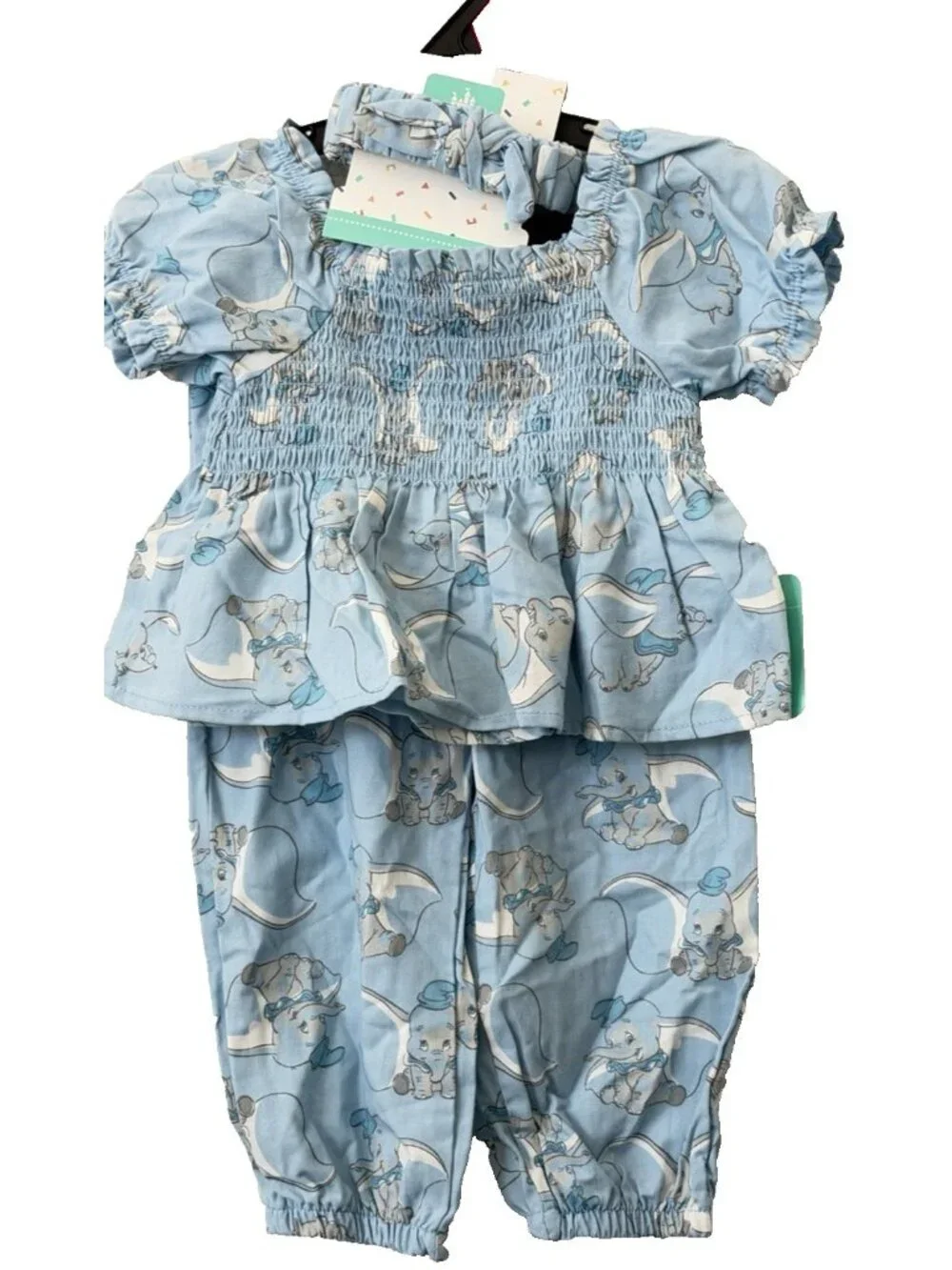 Disney Infant 18 Mon Girls 3pc Blue Dumbo Elephant Outfit Pants Shirt Headband